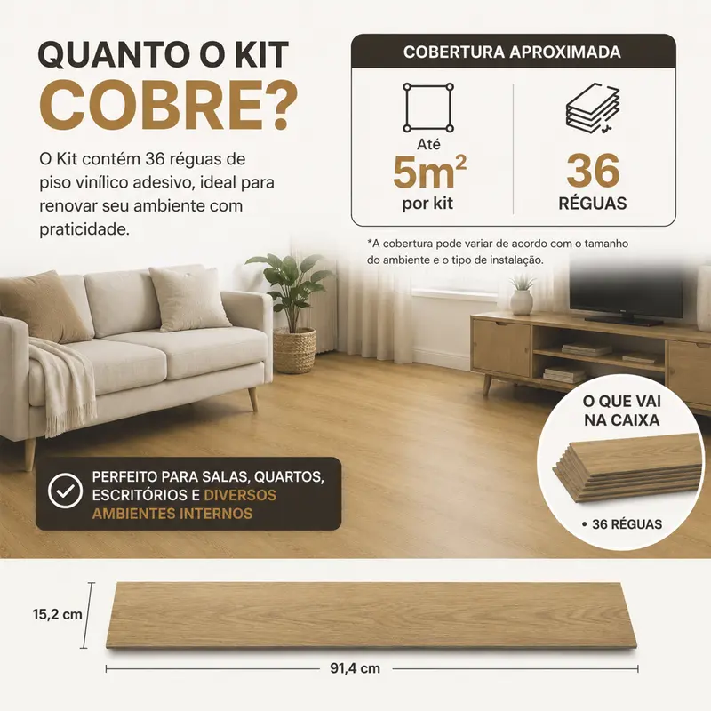 Kit Piso Vinílico Adesivo Madeira — 36 Réguas (5 m²)